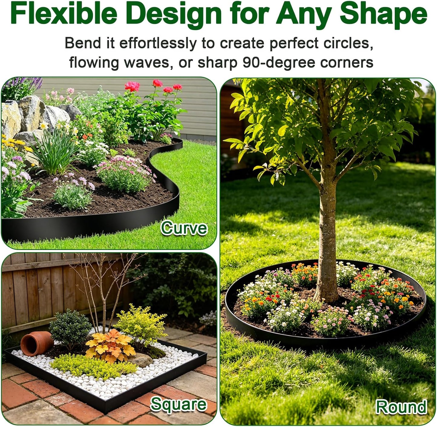Landscape Edging Kit, 4 Inch Tall 33Ft No Dig Garden Edging Border with 50 Pcs Reinforced Spikes, Plastic Garden Barrier for Landscaping, Lawn, Yard, Flower Bed, Paver, Pathway, Grass, Black