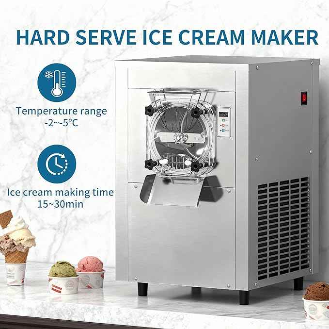 Commercial Hard Ice Cream Maker Machine 1600W 110V 4.7 to 5.7 Gallons Per Hour Gelato Ice Cream Machine with Auto Clean LED Panel Perfect for Snack Bar Restaurants