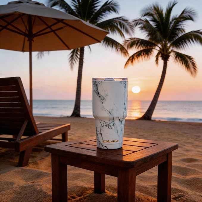 Jormungand 30 oz Tumbler Stainless Steel Vacuum Insulated Travel Mug with Leak Proof Lid Double Wall Coffee Cup Water Bottle for Cold Beverages 30oz Tumbler Marble White