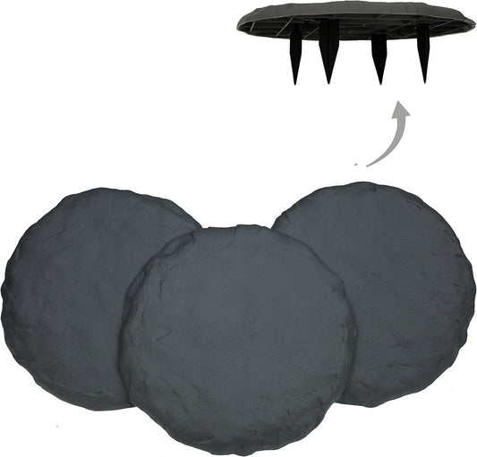 Ei Circular 15.5” Stepping Stones with Ground Stakes - Home or Garden Step Stones for Outdoor Walkway or Pathway Pavers - Resin Material (4, Slate Grey)