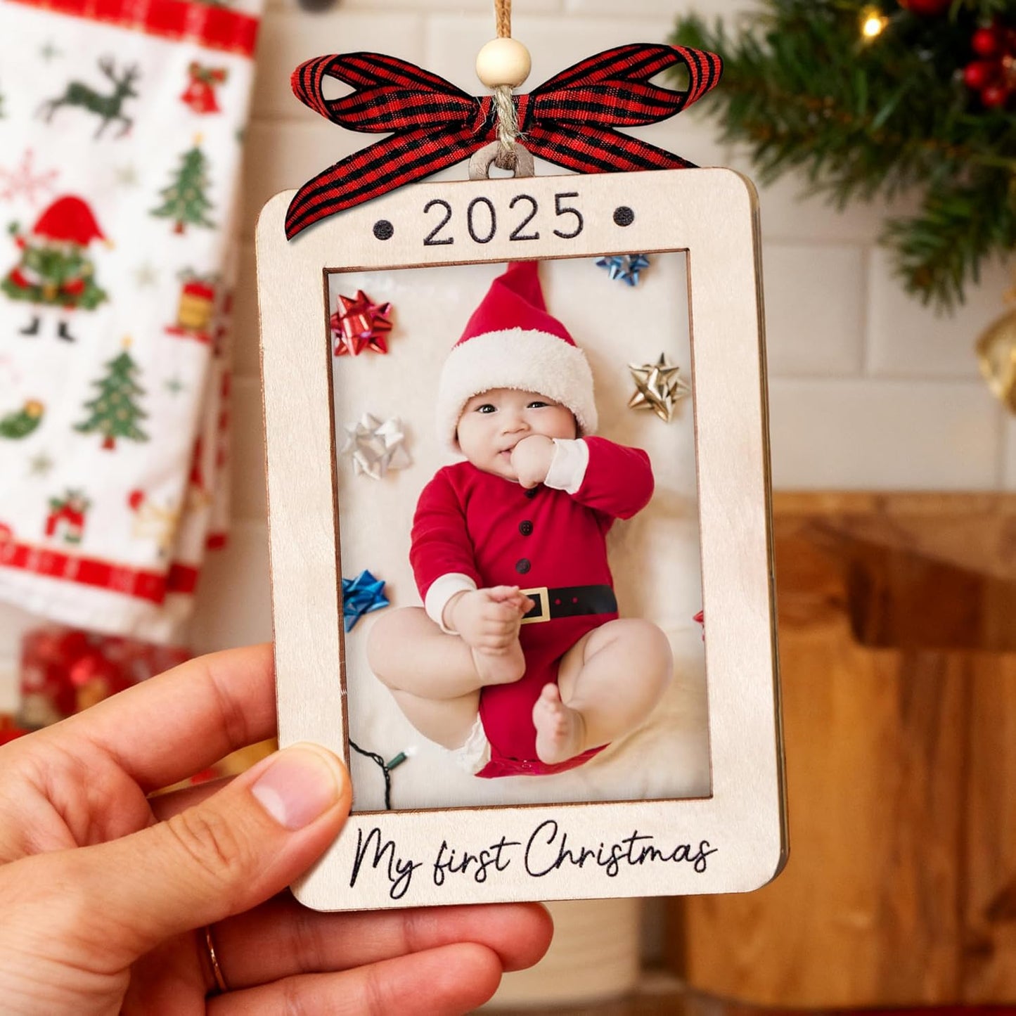 Babys First Christmas Ornament 2025 Girl And Boy - Wooden Portrait Picture Frame Ornaments For Tree - My First Christmas Ornament - Photo Frame Ornaments - Baby's First Christmas Gifts 2025