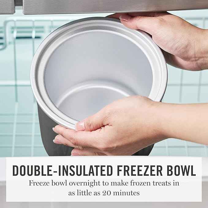 Martha Stewart Ice Cream Maker, 2 Quart Double-Insulated Freezer Bowl, Sorbet & Frozen Yogurt, Ready in 20 Minutes, Mix-Ins Chute, Easy to Clean, Caviar Gray