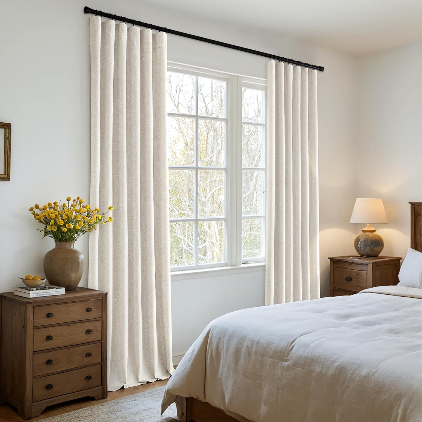 MIULEE 100% Blackout Curtains 80 Inch Long 2 Panels Set for Bedroom, Thick Luxury Faux Linen Black Out Curtain Room Darkening Back Tab Pleat Window Textured Drapes with Hooks for Living Room, Birch