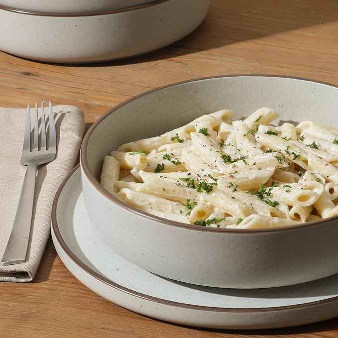 Gibson Elite Gelston Stoneware Matte Reactive Glaze 16 Piece (Service for 4) Plates and Bowl Dinnerware Set - Cream