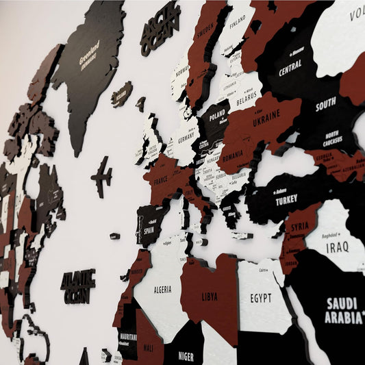 Colorfull Worlds 3D Wooden World Map Wall Art | Unique Wall Decor with Pins for Travel Enthusiasts | Home and Office Wall Décor | Burgundy | Large