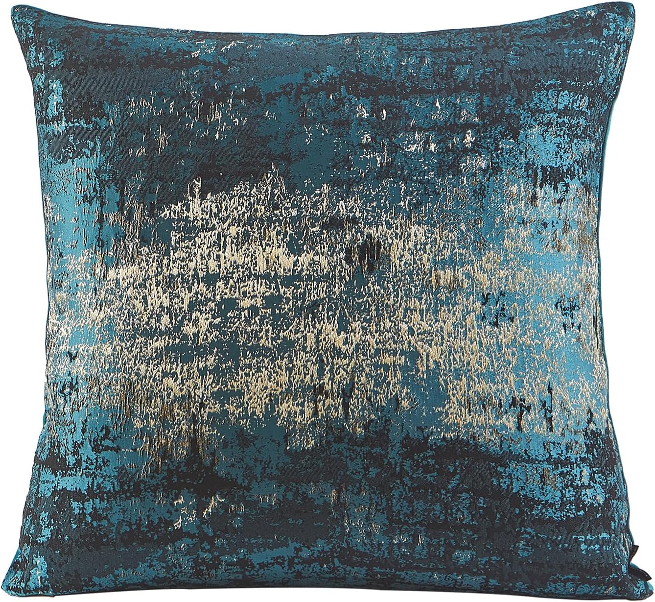 THE-TINOART Teal & Gold Embroidered Jacquard Pillow Cover 18x18 - Luxury Reversible Decorative Throw Pillow Cover with Gold Thread & Velvet Backing, Elegant Holiday Home Décor