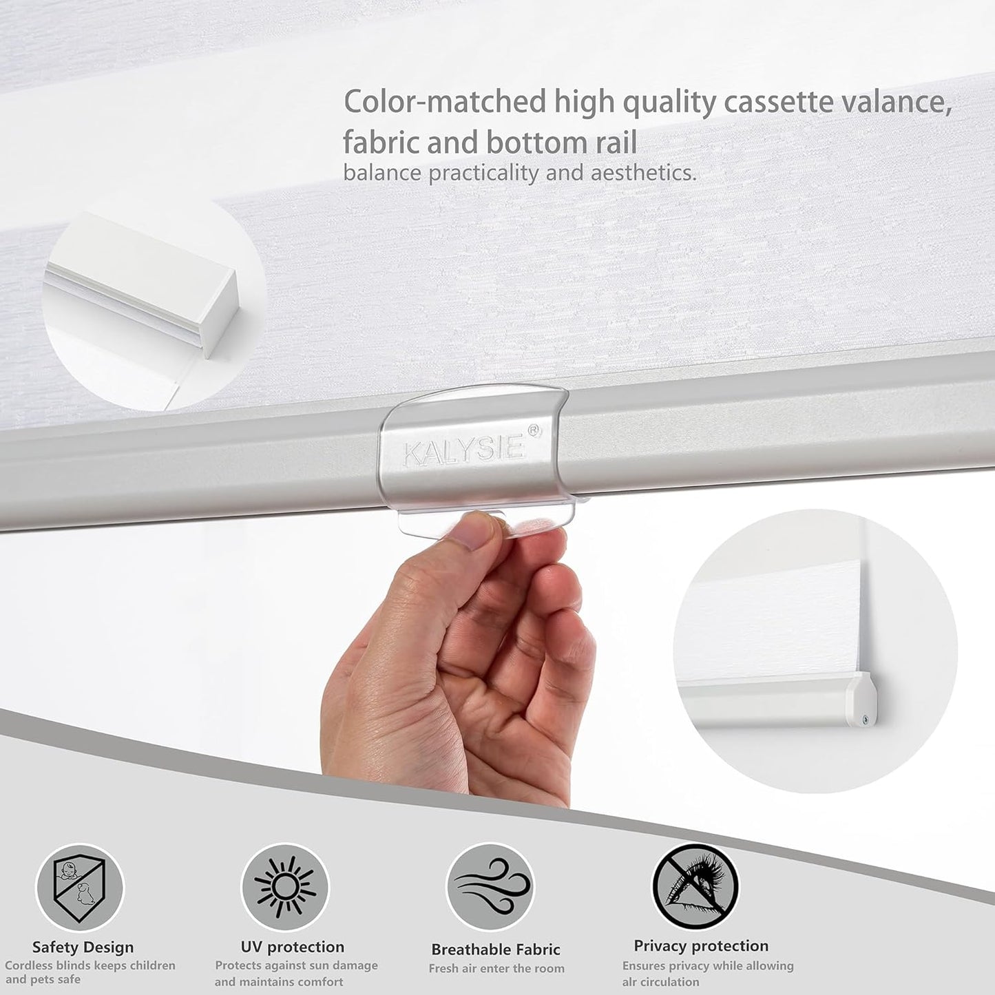 Cordless Zebra Blinds for Windows, Free-Stop Pull Down Roller Window Shades with Valance, Light Filtering Dual Layers Sheer Shades for Home and Office, White, 23" W x 72" H