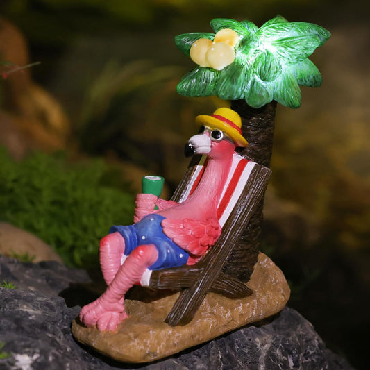 Pink Flamingos for Yard-Solar Garden Statues Gifts - Flamingos on Beach Vacation Light up Coconut Tree for Outdoor Lawn Yard Decor