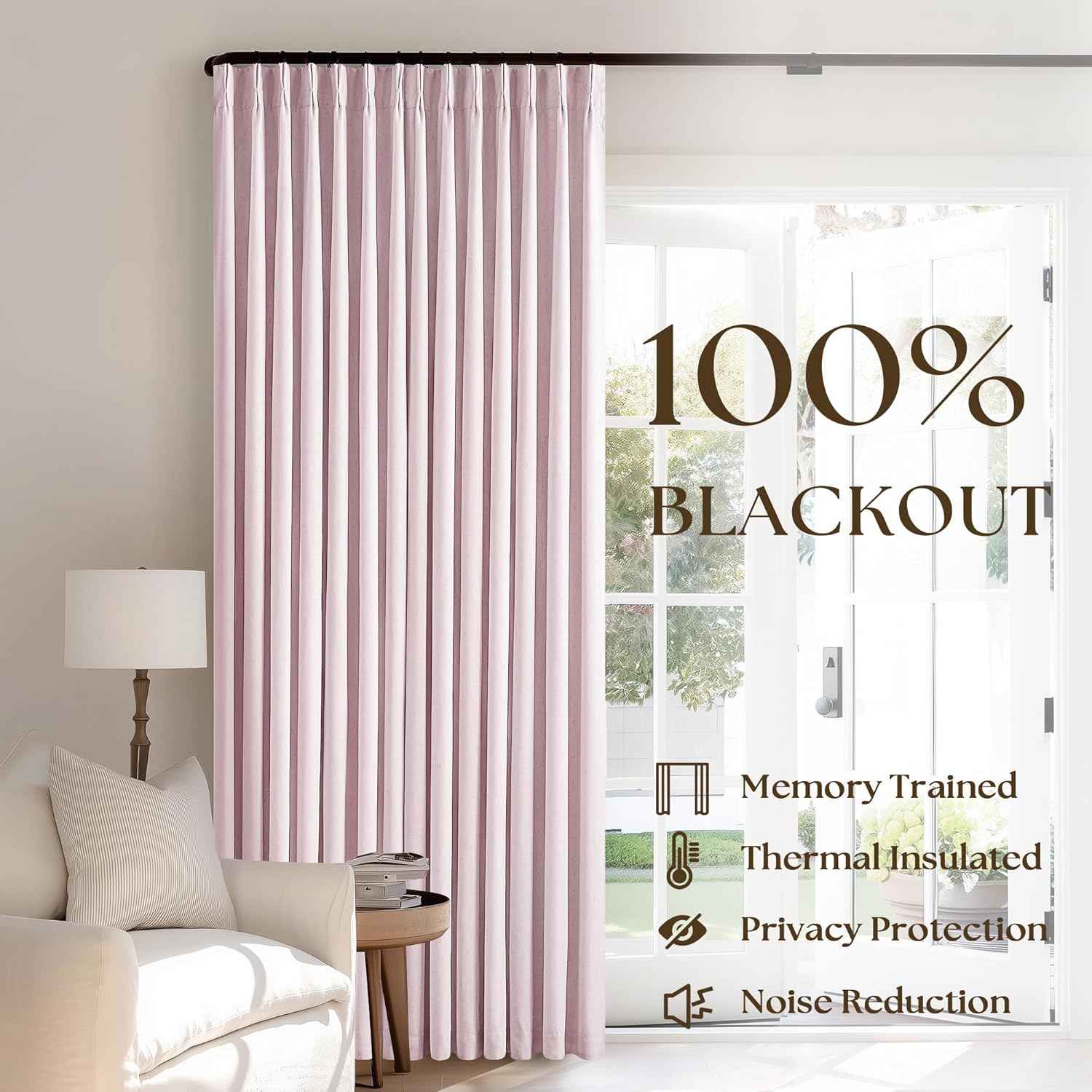 Pale Pink Linen Pinch Pleated Curtains 90 Inches Long Complete Blackout for Girls Bedroom Funky Cute Window Curtains Noise Heat Blocking Heavy Insulated Drapes Baby Pink Dusty Blush for Nursery