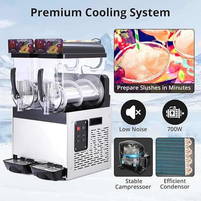 GarveeTech Black 15 L*2 700W Commercial Slushy Machine - Self-Cleaning Stainless Steel Frozen Drink Margarita Ice Cream Maker for Snow Melts, Cocktails - Ideal for Homes, Coffee Shops,and Restaurants