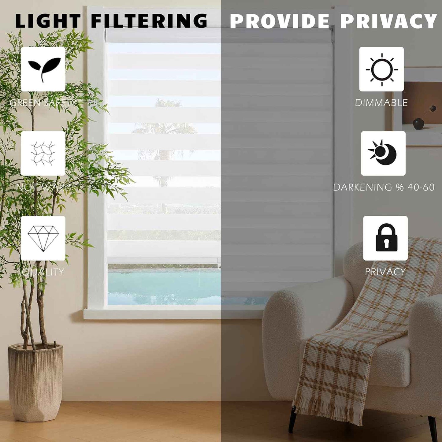 Cordless Zebra Blinds Window Blind Zebra Shade Blinds for Windows Roller Sheer Shades Privacy Light Filtering Shades for Home Kitchen Bathroom (Width 22'' X Height 72'' White)