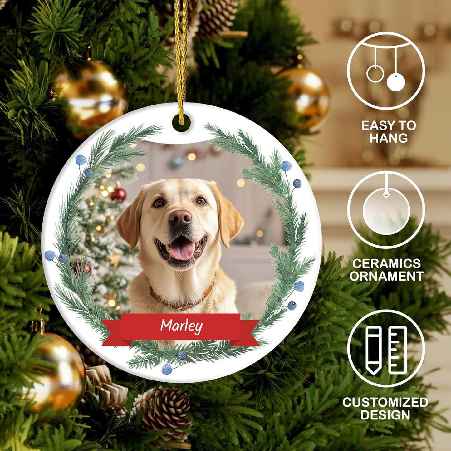 DPDP Personalized Christmas Ornaments 2025 - Custom Dog Ornaments for Christmas Tree, Photo Ornament Customized Xmas Tree Hanging Decorations for Christmas Tree