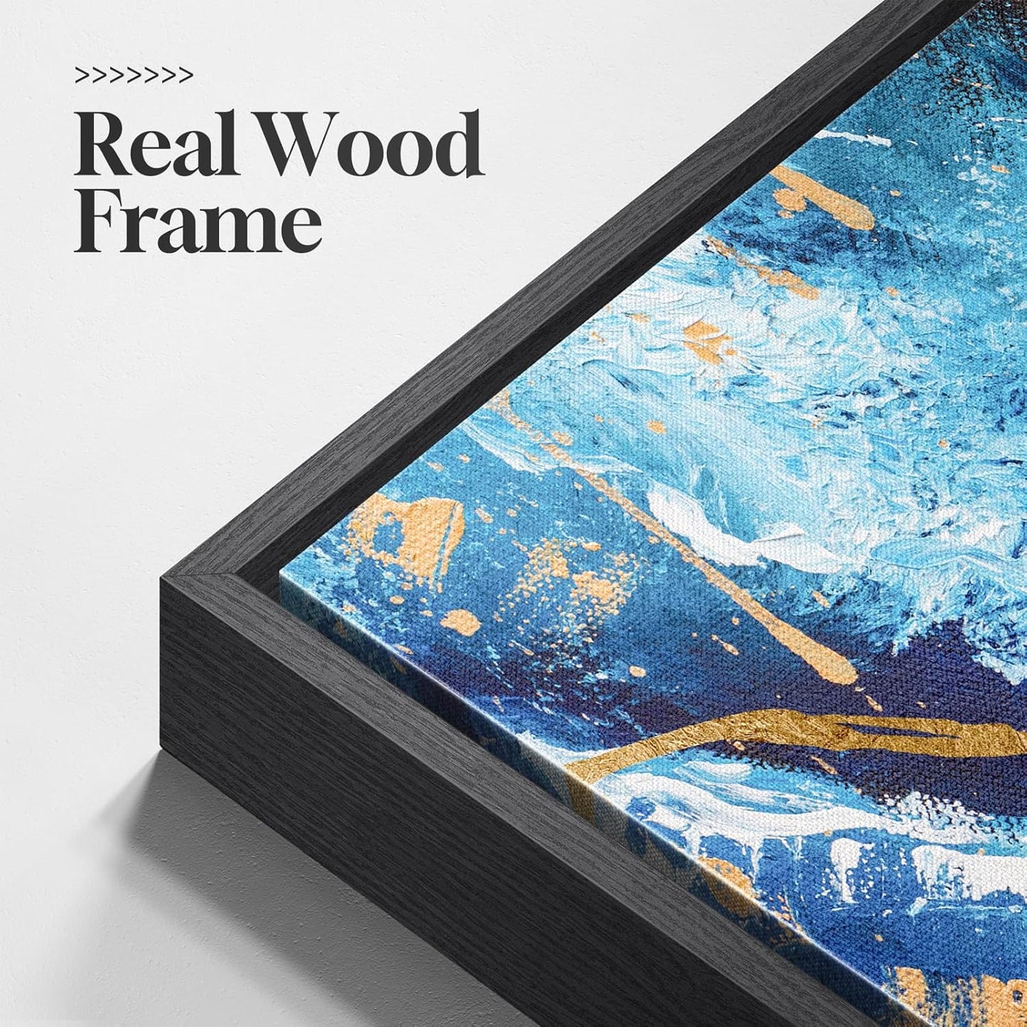 Framed Blue Abstract Wall Art Set, 3-Piece Blue White Gold Canvas Prints Paintings Artwork for Walls, Modern Abstract Pictures for Living Room, Dining Room, Bedroom, Home Office Wall Decor