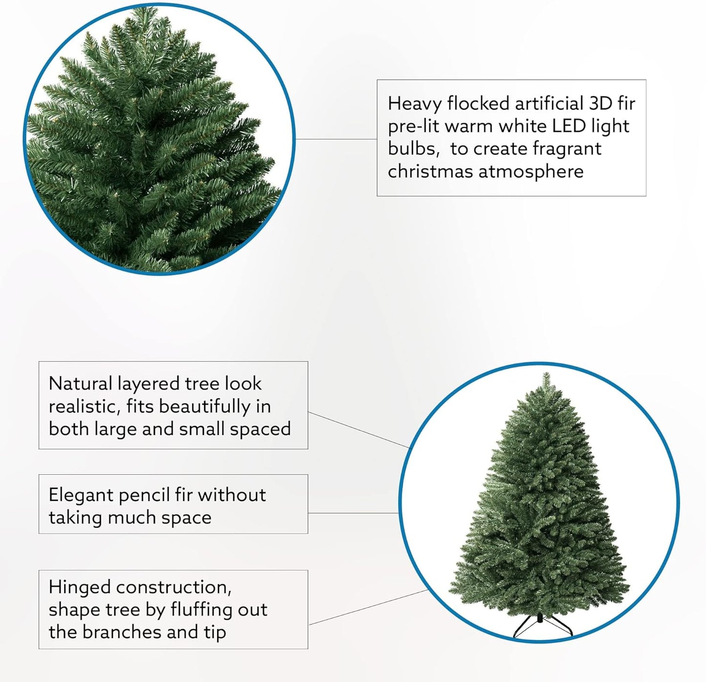 Prague 7.5ft Prelit Artificial Christmas Tree with Foot Pedal, 1717 Branch Tips, 550 Warm Lights and Metal Stand, 56" Wide Realistic Spruce Christmas Tree with Lights by Naomi Home