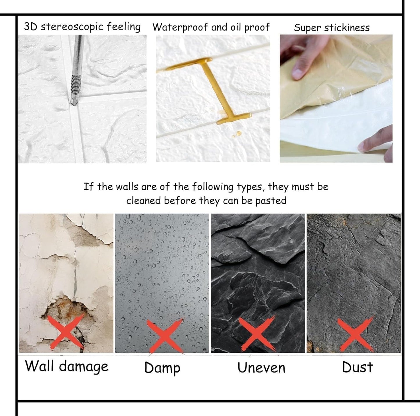3D Wall Panels Peel and Stick in Black Grey Stone, 10 PCS XPE Foam 3D Wallpaper, Textured Faux Brick Wall Panels for Bedroom, Stairs, Kitchen