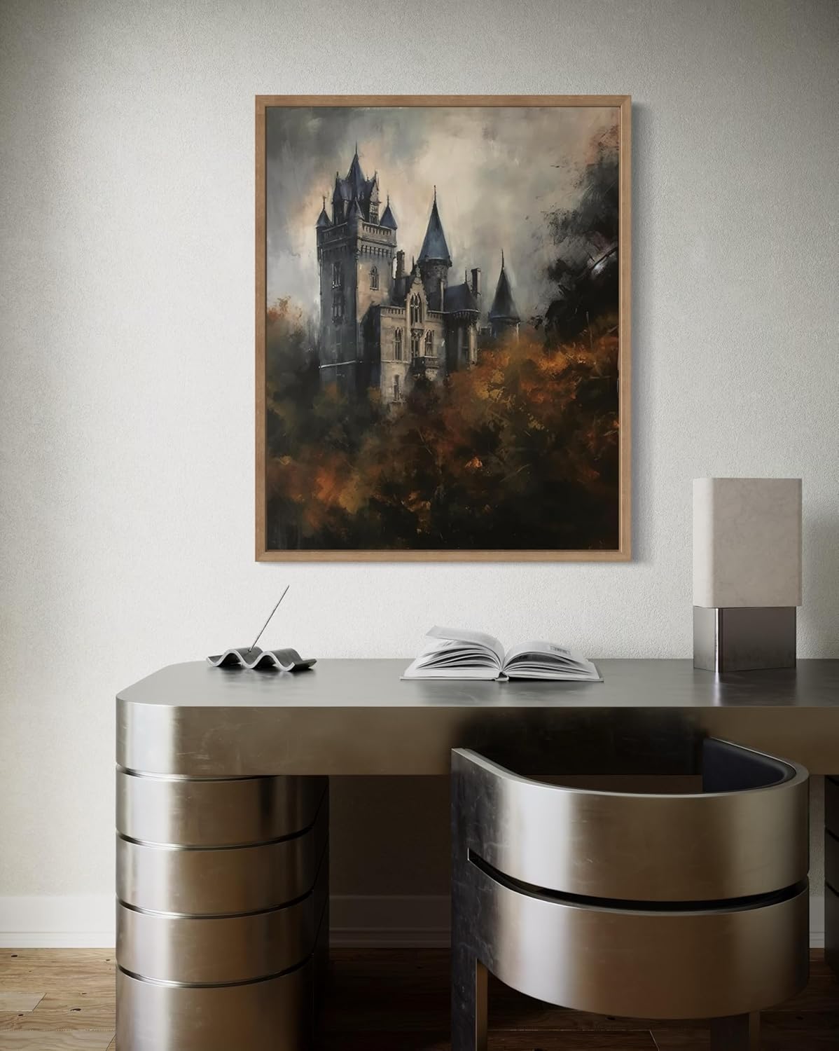 Old Castle Poster Art Print, Halloween Scary Vintage Wall Art Academia Spooky Painting Decoration for Horror Prints, Gothic Posters Bedroom Decor 89 (Old Castle, 11 x 14 inches, Wood Frame)