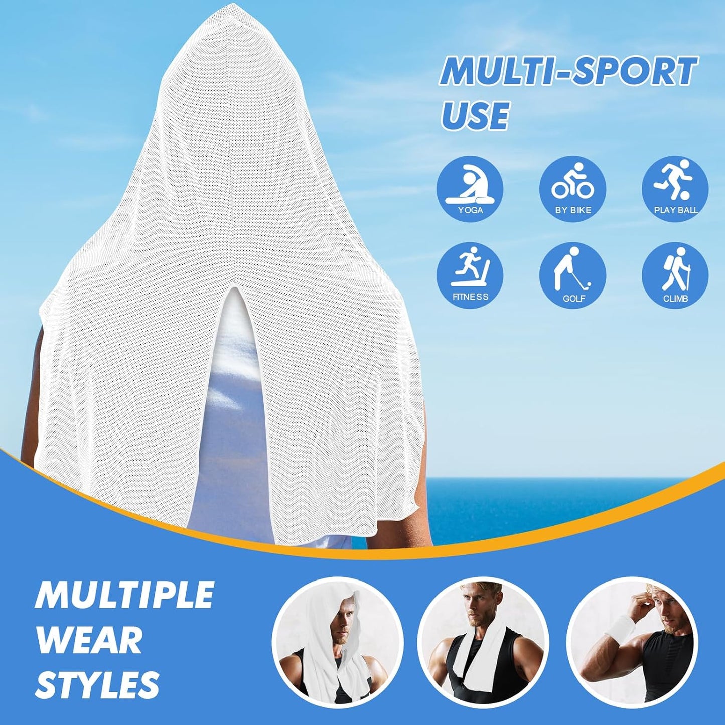 CSITE 3 Pack Cooling Hoodie Towels for Neck and Face, UPF 50 Sun Protection & Instant Cooling, Ice Towels for Hot Weather, Soft Breathable Towel for Sport, Work Out, Gym, Camping & More Activities