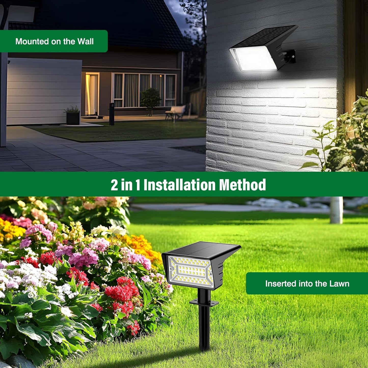 Solar Spot Lights Outdoor with 60 LED & Auto On/Off, 4 Pack Solar Lights Outdoor Waterproof IP68 with 3 Lighting Modes, 2-in-1 Solars Landscape Light for Outside, Garden, Yard(Cool White)
