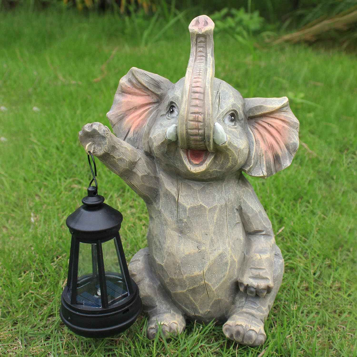 Solar Garden Statue Outdoor Elephant Decor Lights, Figurine with Solar Lantern, Yard Decorations for Patio Porch Home, Christmas Elephant Gifts for Women - Unique Housewarming Gifts