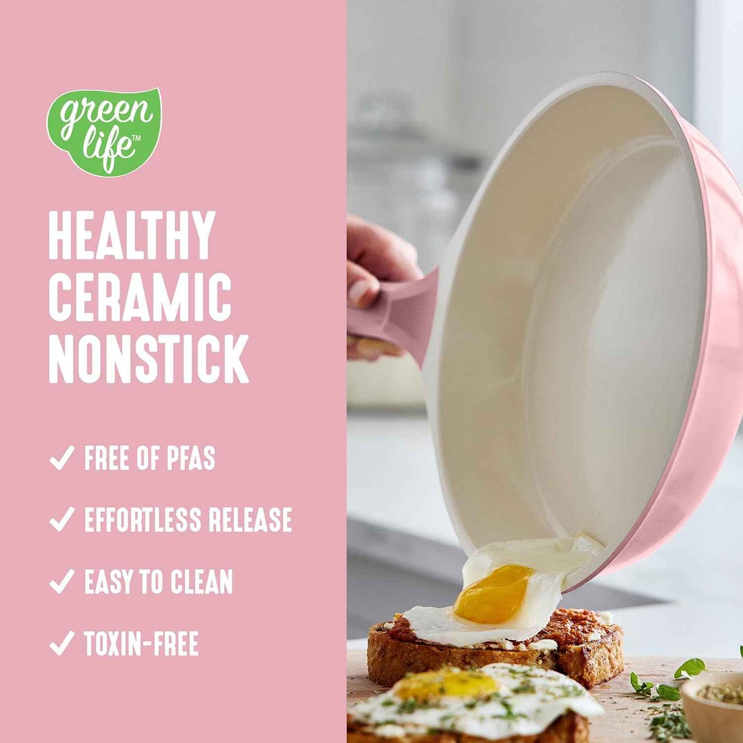 GreenLife 8 Piece Ceramic Nonstick Cookware Set, Induction Suitable Non Toxic PFAS-Free Pots & Pans, Dishwasher Safe, Cooking Set, Stock Pot, Saucepans & Frying Pans, Kitchen Cooking, Light Pink
