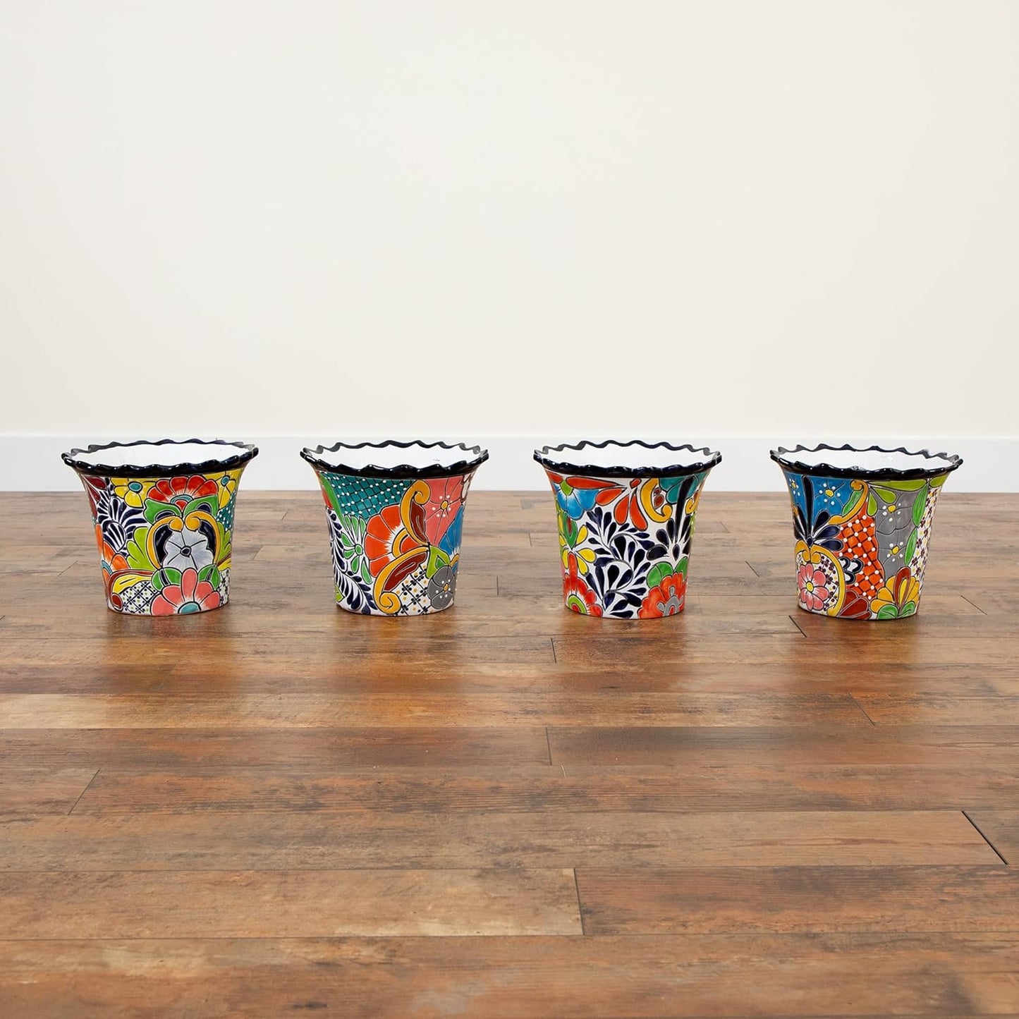 Nearly Natural 10-in x 12-in Handcrafted Mexican Talavera Ceramic Planter – Vibrant Hand-Painted Decorative Art Pot with Drainage Hole
