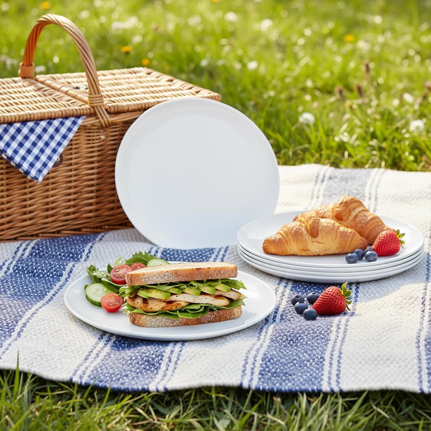 Melamine Plates Set of 6 – 9.5-Inch Unbreakable Stackable Dinner Plates,Lightweight & Easy-Clean White Dishees for Everyday Dining, Outdoor, Picnic, Camping, Dishwasher Safe