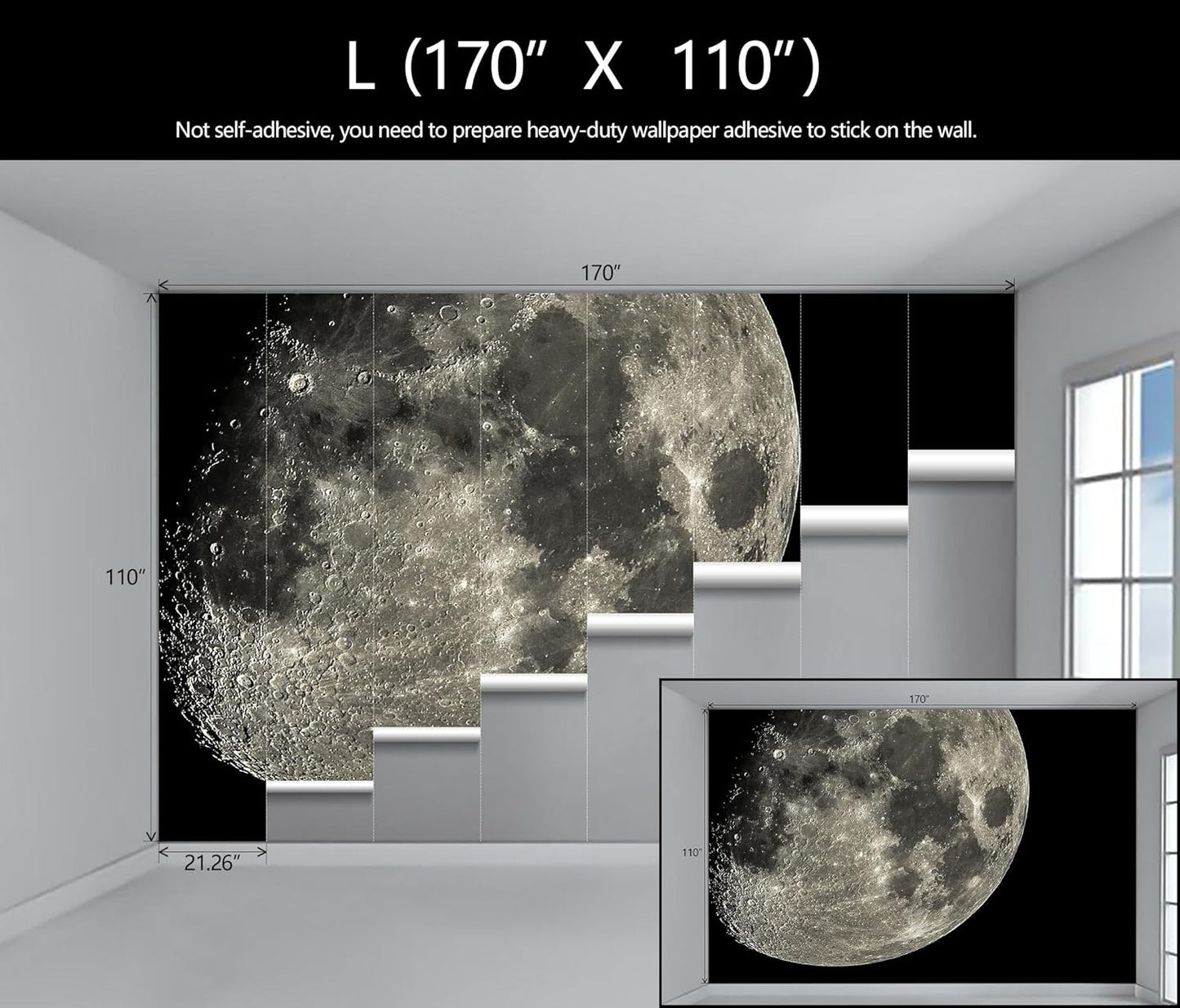 Moon Wallpaper Dark Night Sky Landscape Mural Living Room Bedroom Kids Room (Not Peel and Stick)