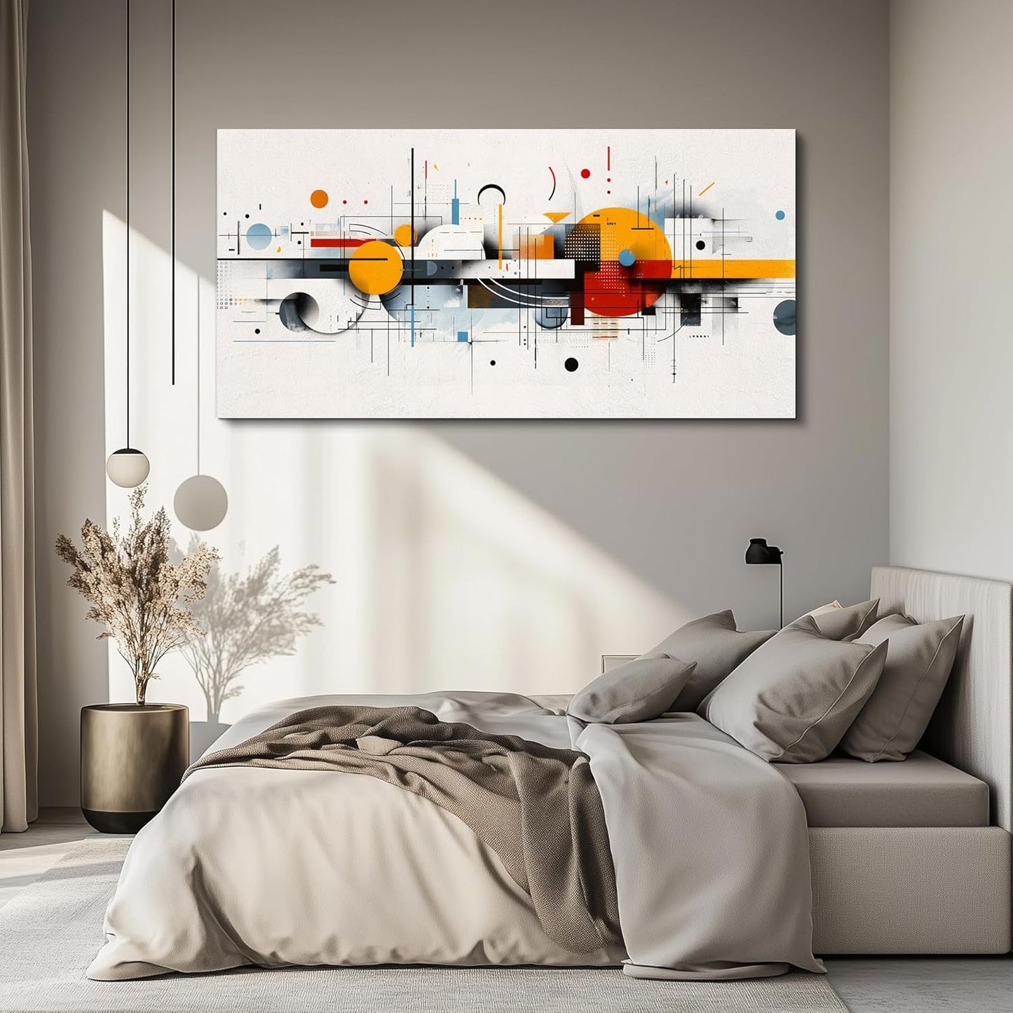 KELIYUAN Abstract Geometry Print Red Yellow Blue Minimalist Art Home Decor Abstract Modern Art Canvas Print Suitable For Living Room Bathroom Bedroom Wall Decor Can Be Hung Directly 20x40 Inches