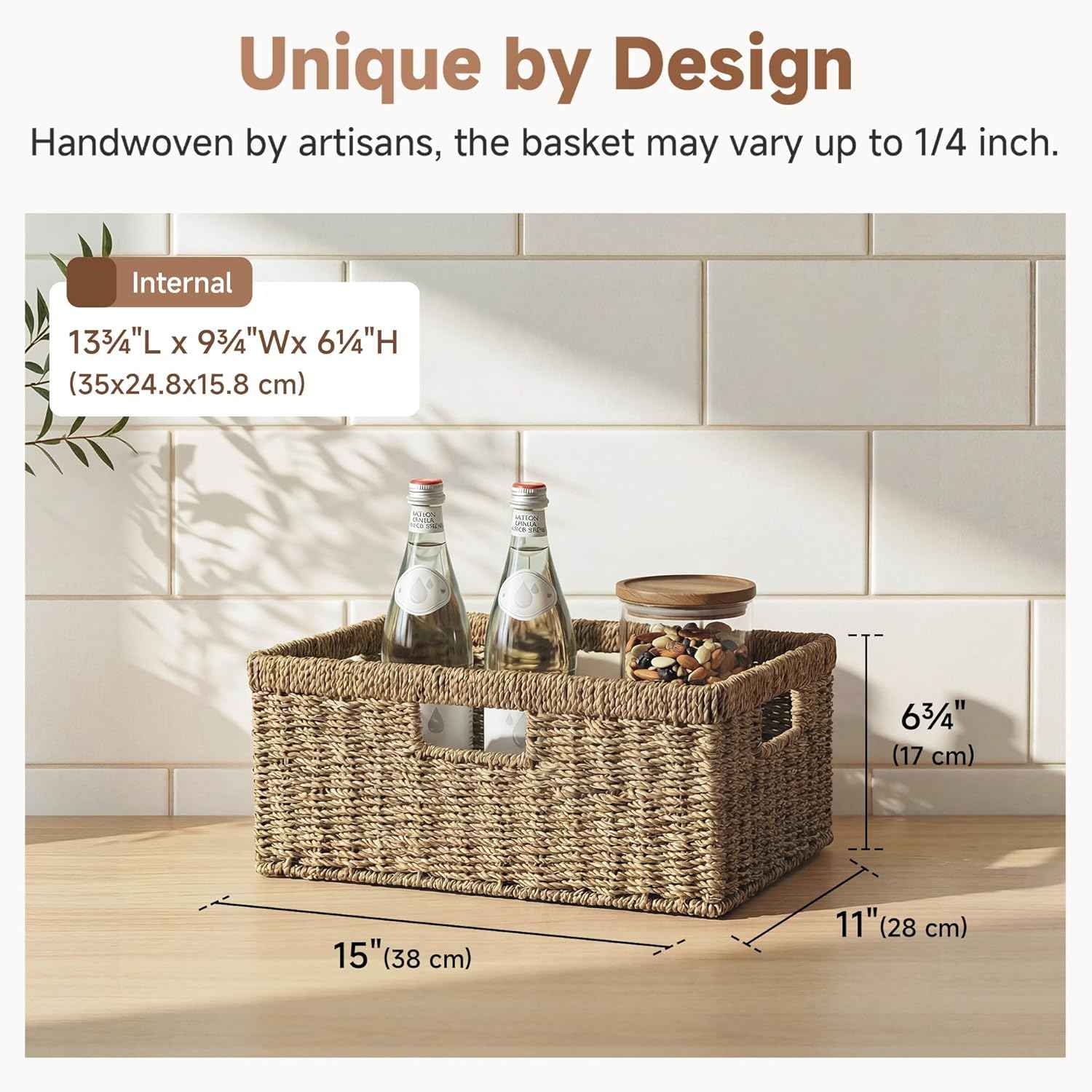 StorageWorks Large Wicker Baskets for Organizing, Seagrass Storage Basket with Built-in Handles for Pantry, Entryway, Living Room, 1 Pack