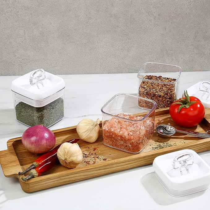 Felli Flip Tite Storage Container with 4 Inch Lid SQUARE & RECTANGLE, Air Tight Ring Seal Top Clear Acrylic Canister Jar, Spice Pasta Cereal Snack Pantry Organizer, Gift Set for Women (10pk, Variety)