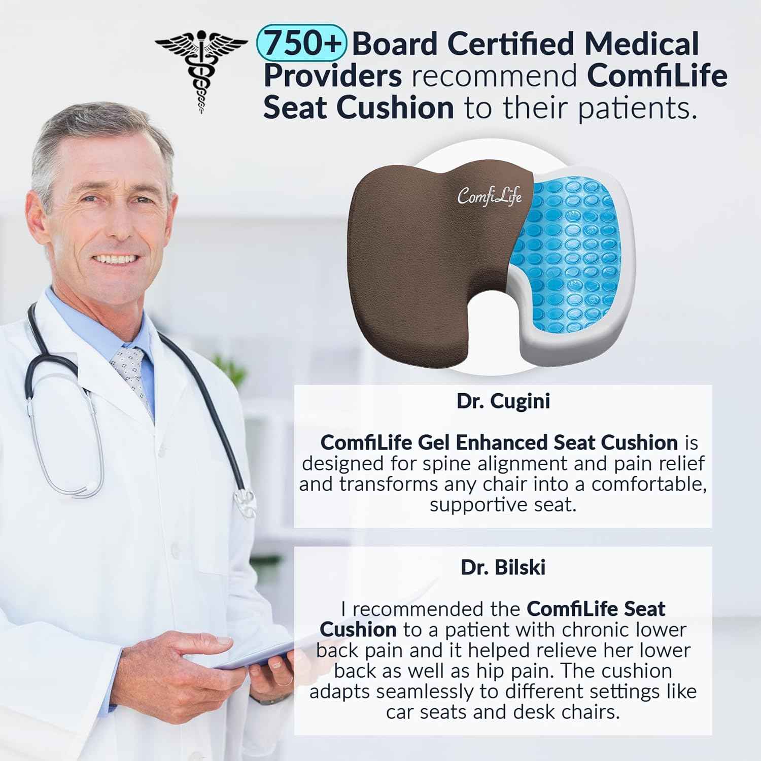 ComfiLife Premium Gel & Memory Foam Seat Cushion – Doctor Recommended Office Chair Cushion, Car Seat Cushion – Chair Cushions for Back & Sciatica Pain Relief – Seat Cushions for Office & Desk (Black)
