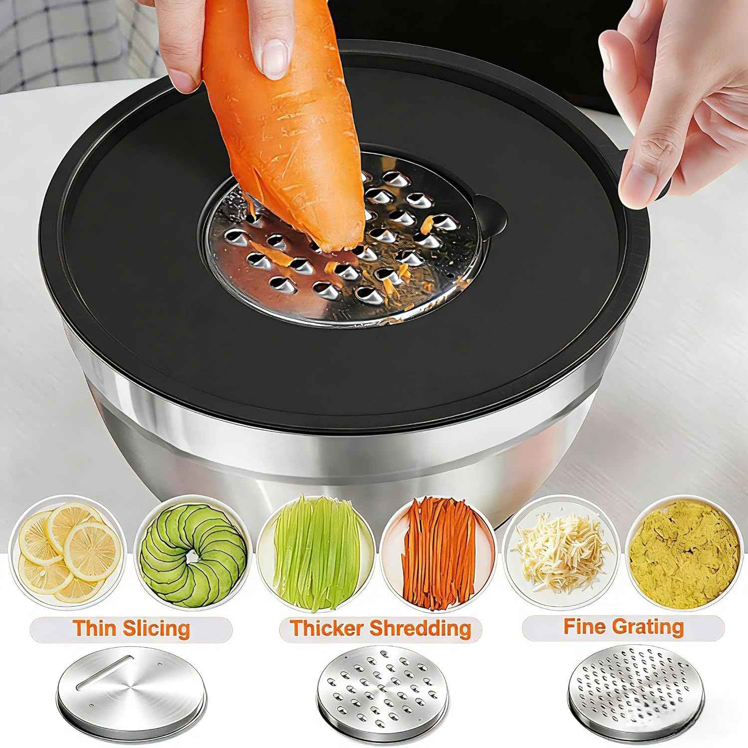 Thickened Heavy-Duty 26pcs Stainless Steel Bowl, Mixing Bowl Set with Lid, Grater Attachment, Non-Slip Bottom and Kitchen Gadget Set, Sizes 7, 4, 2.5, 2.0, 1.5, 1QT, Ideal for Mixing and Serving