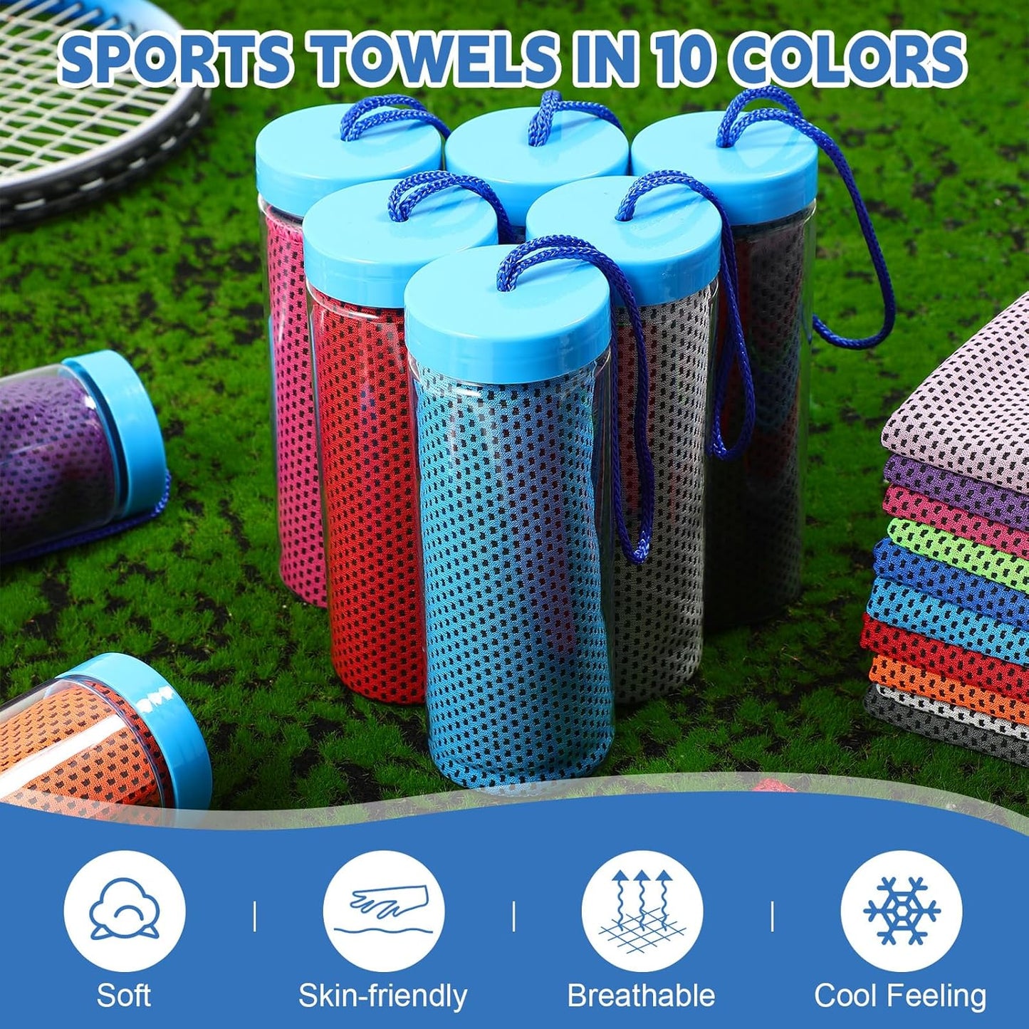 Peryiter 20 Pack Bulk Cooling Towels for Neck and Face Ice Towel Quick Drying Sweat Towels Breathable Portable Yoga Towels with Storage Lanyard Bottle for Fitness Yoga 10 Colors (39 x12 Inches)