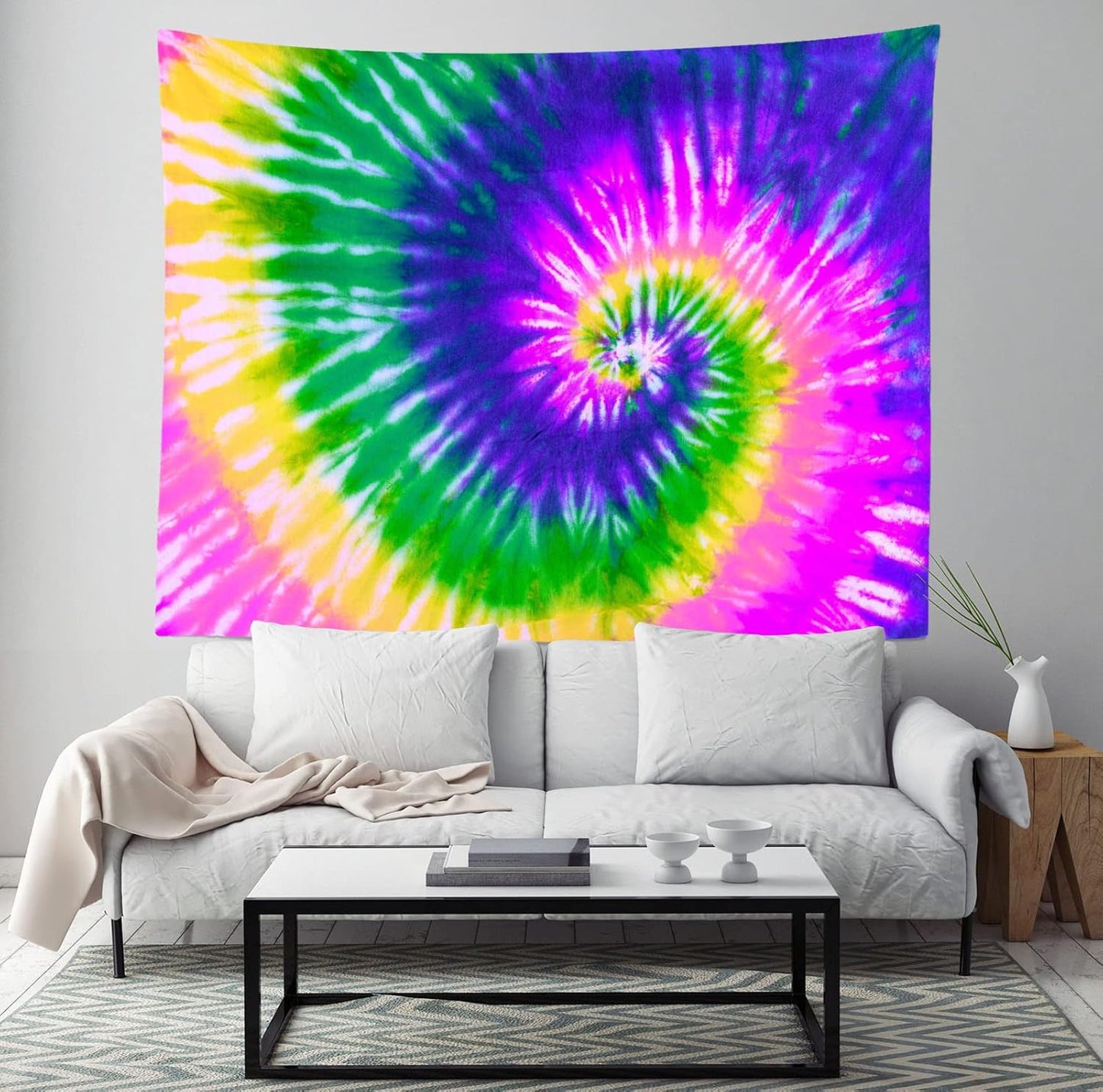 BELECO Tie Dye Tapestry Fabric Wall Hanging 92x70 Inch Hippie Tapestry 60's Tie Dye Wall Decor Watercolor Rainbow Spiral Tie Dye Art Tapestries for Bedroom Living Room Dorm Home Decor