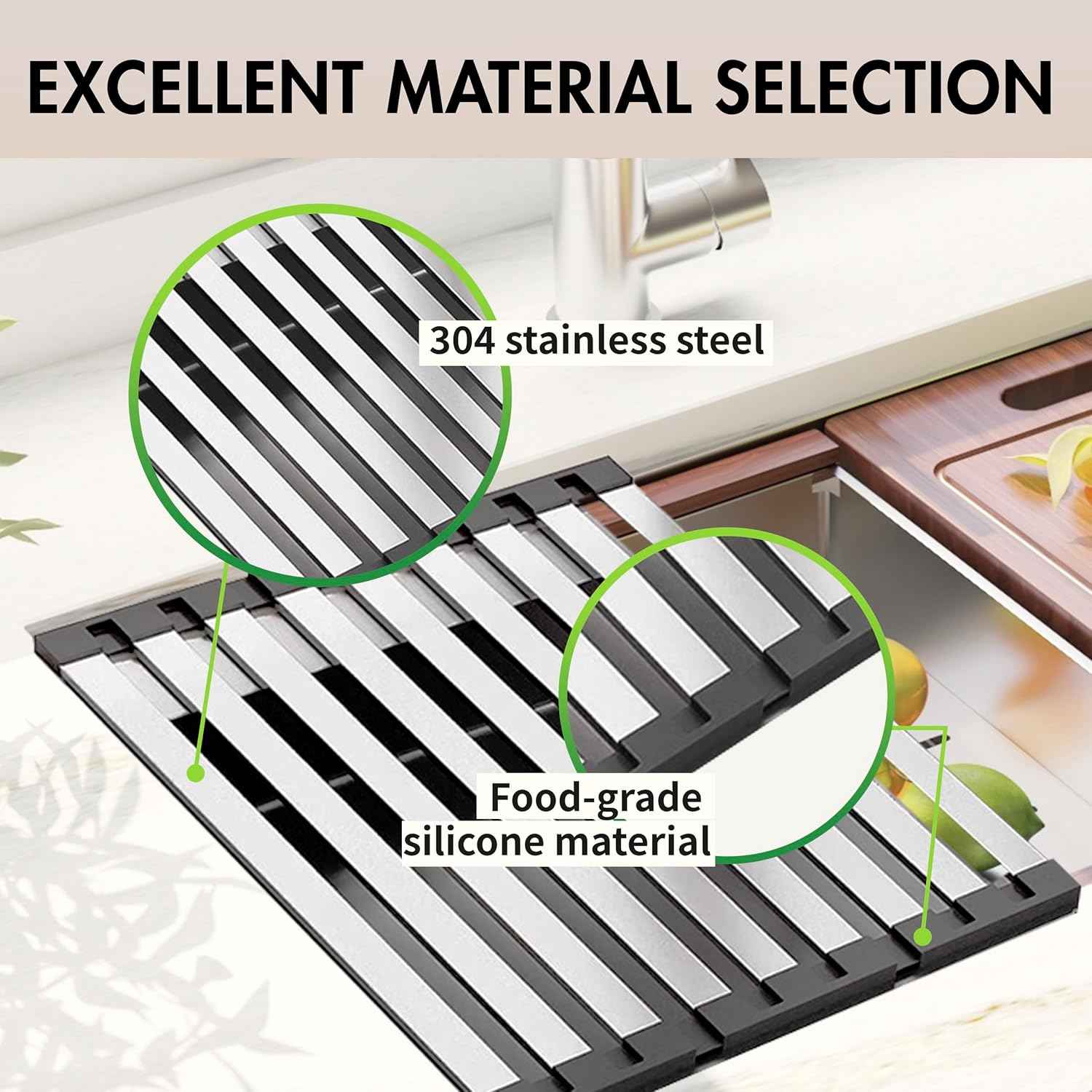 Over The Sink Kitchen Dish Drying Rack Organizer - Stainless Steel Collapsible Non-Slip Space-Saving [19.69 * 12.8IN] - Rust-Resistant Heat-Resistant Sturdy - Easy to Clean
