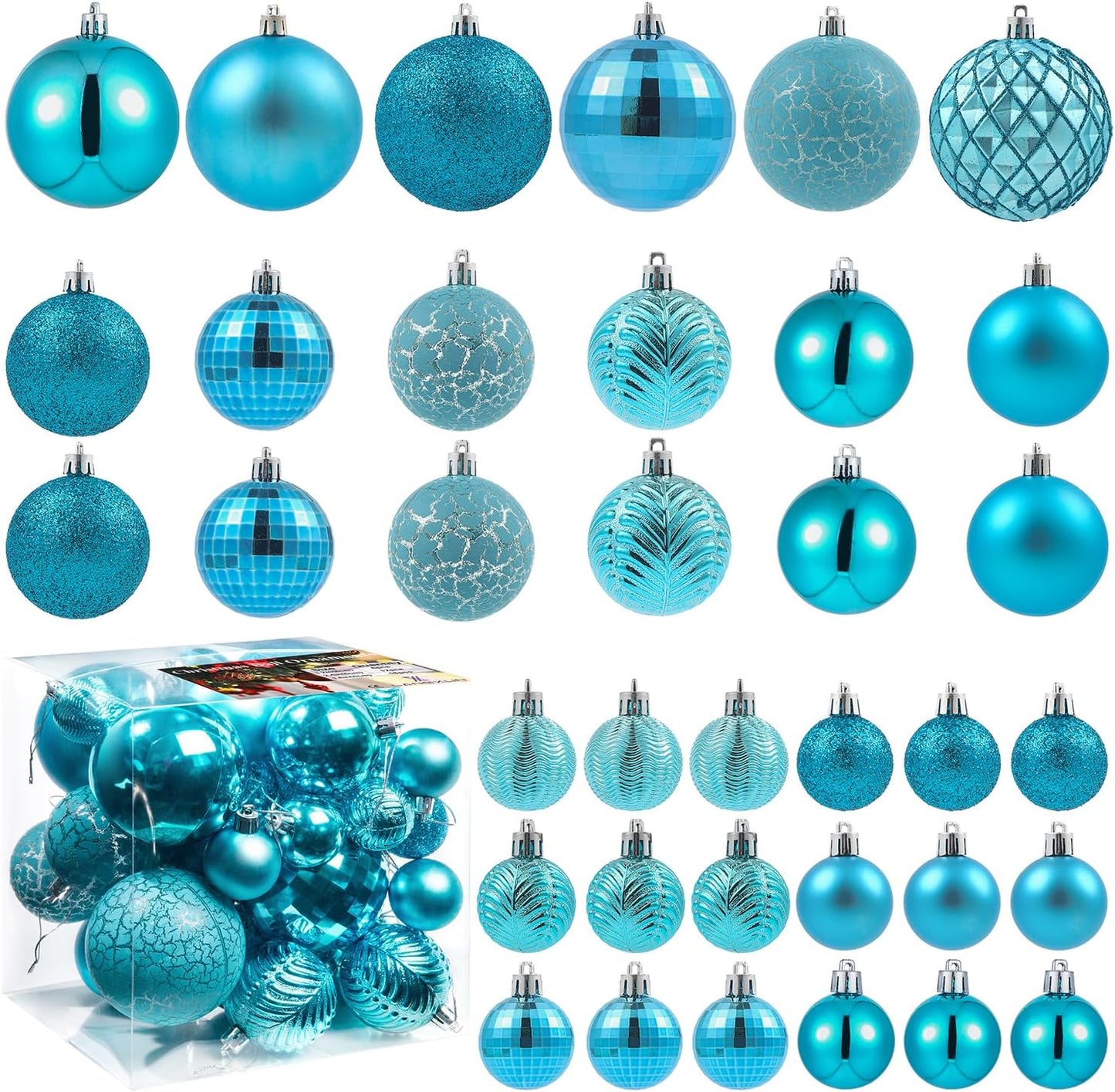 LANGXUN 36pcs Acid Blue Christmas Tree Decorations Balls, Bolas De Navidad, 2025 Christmas Decor, Indoor Outdoor Shatterproof Christmas Ornaments, Xmars Party Wedding Suppiles