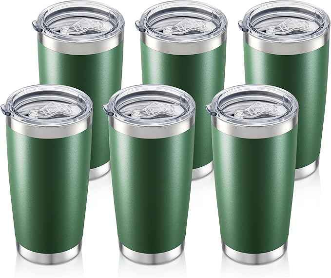 20 oz Tumbler Bulk with Lid Stainless Steel Insulated Tumblers Double Wall Vacuum Coffee Mug Powder Coated Tumbler Cups for Cold and Hot Drinks, Dark Green, 6 pack