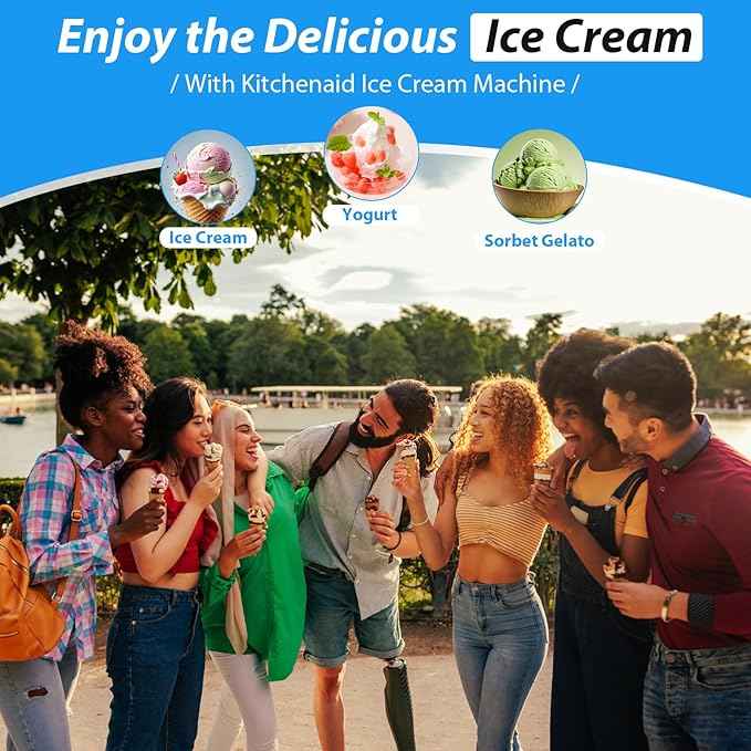 GuanQiao Ice Cream Maker Attachment: For KitchenAid Stand Mixer, Fits 4.5/5QT/6QT/7QT Models. 2 Quart Capacity, Makes Frozen Yogurt & Gelato