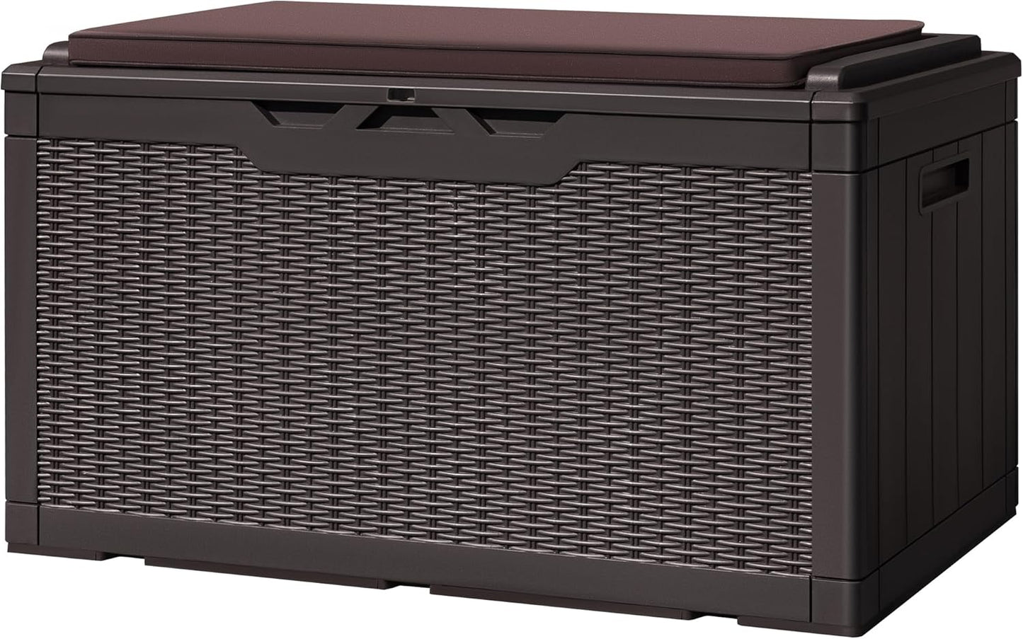 Greesum 100 Gallon Resin Deck Box Large Outdoor Storage with Cushions for Patio Furniture, Garden Tools, Pool Supplies, Weatherproof and UV Resistant, Lockable, Dark Brown