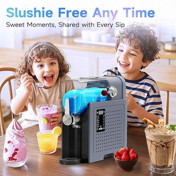 SYINTAO 2-in-1 Slushie & Soft Serve Ice Cream Maker, 96oz Vessel No-Ice-Needed Frozen Drink Machine with LED Display, 6 Preset Modes, Auto-Clean & Delay Timer – Gift for Family