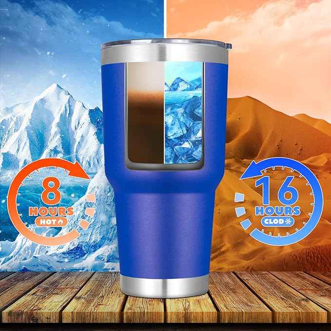 DOMICARE 30 oz Tumbler with Lid and Straw, Stainless Steel Tumblers Bulk, Insulated Vacuum Double Wall Travel Coffee Mug, Durable Powder Coated Tumbler Cups (Dark Blue, 12)