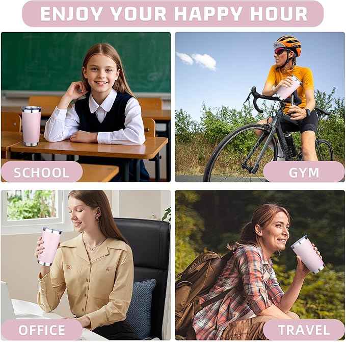 20oz Tumbler with Lid Double Wall Vacuum Insulated Travel Coffee Mug Stainless Steel Thermal Cup Powder Coated Sturdy Coffee Tumbler Bulk for Hot and Cold Beverage (Pink,1)