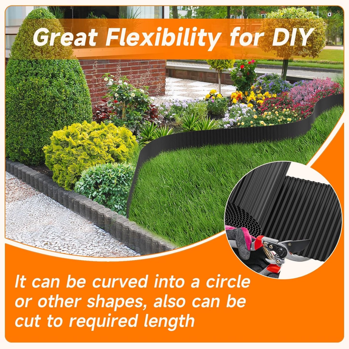 Corrugated Garden Edging, 10"×10Ft Galvanized Steel Landscape Edging & Lawn Edging Border, Metal Garden Border for Flower Beds, Garden，Lawn，Raised Beds & Tree Surrounds (Black)