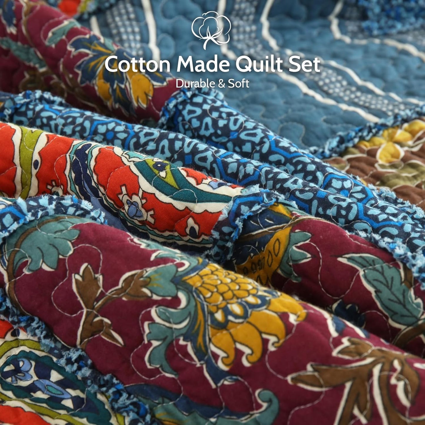 Yvooxny King Quilt Set Reversible Paisley King Size Quilted Bedspread Coverlet Set Country Farmhouse Cottage Quilted Bedding Set with Pillowcases for All Seasons, King Size, 108 * 96 Inches