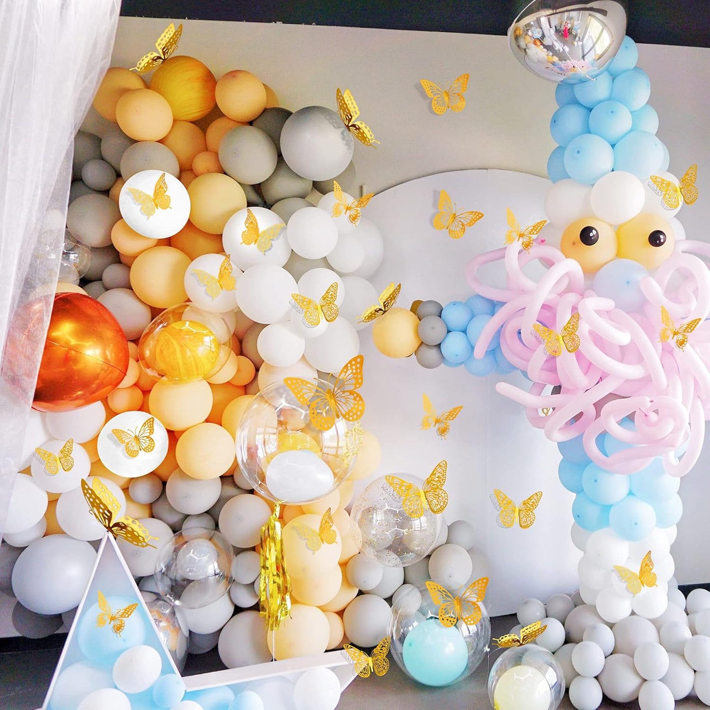 SAOROPEB 3D Butterfly Wall Decor - 48 Pcs, 4 Styles, 3 Sizes, Gold Butterfly Decorations for Birthday & Party Celebrations, Removable Stickers