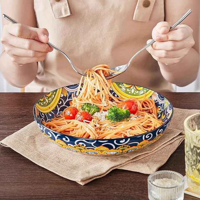 vancasso Pasta Bowls, 42 oz Ceramic Salad Bowls of 4,Large Corlorful Serving Bowls for Kitchen, Dishwasher & Microwave Safe Soup Bowls, Pasta Plates