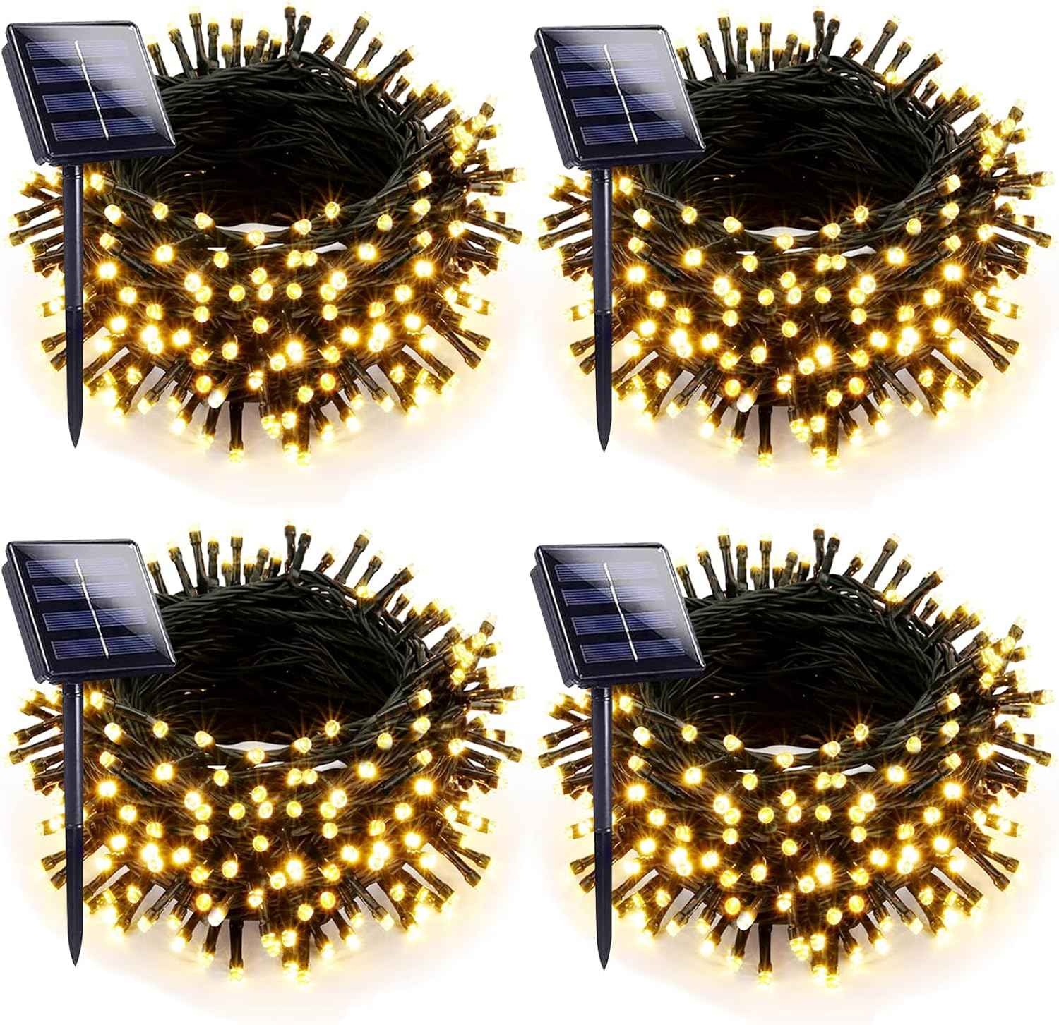 Upgraded 4 Pack 160FT 400 LED Solar Christmas Lights Outdoor Solar String Lights with 8 Lighting Modes Waterproof Solar Fairy Lights for Garden Yard Patio Christmas Tree Decoration (Warm White)