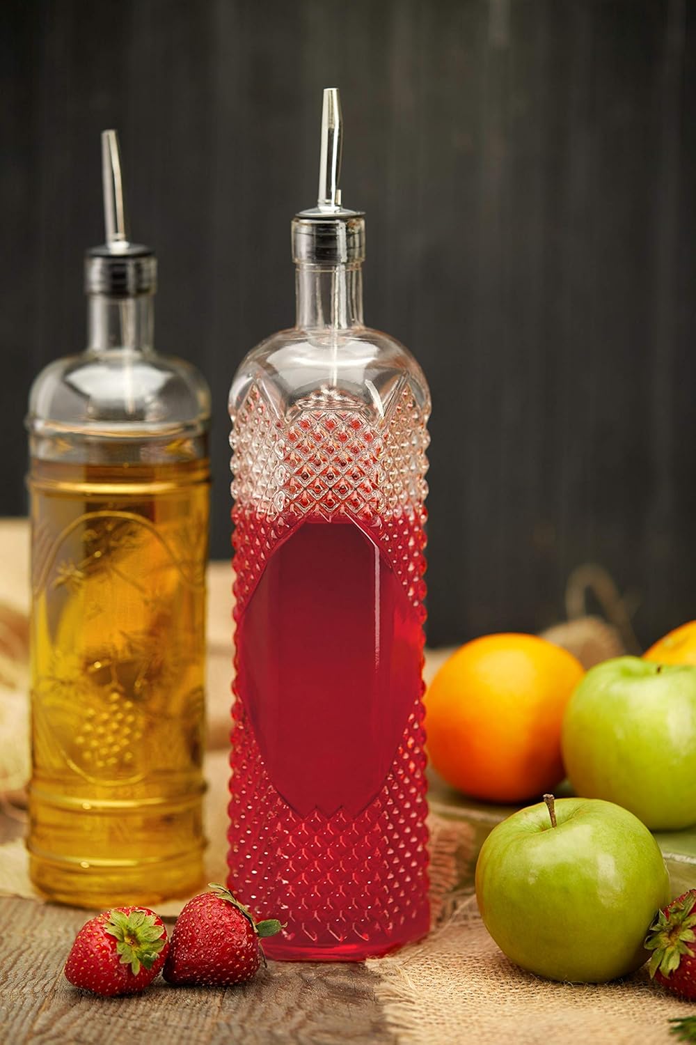 Large Clear Decorative Glass Bottle with Spout and Cork, 32oz, 1 Bottle - Design: Kristal (3in X 11.9in)