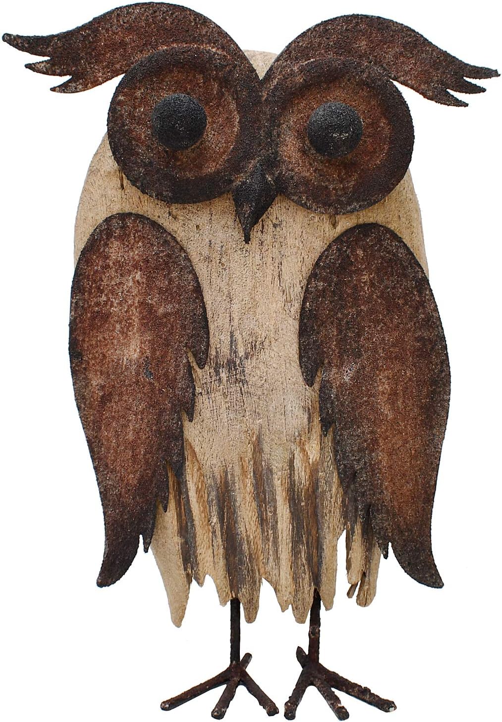 E-View Rustic Owl Figurine - Wood & Iron - Collectible - Home Decor - Brown