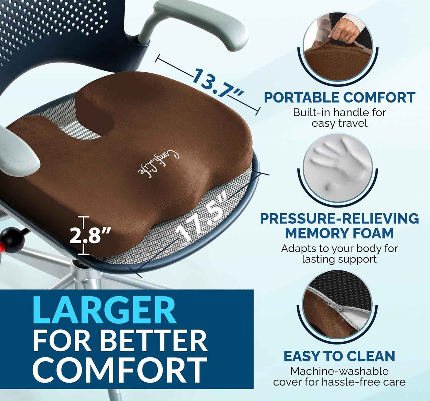 ComfiLife Premium Gel & Memory Foam Seat Cushion – Doctor Recommended Office Chair Cushion, Car Seat Cushion – Chair Cushions for Back & Sciatica Pain Relief – Seat Cushions for Office & Desk (Black)